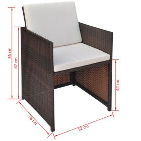 vidaXL Patio Chairs 2 pcs with Cushions and Pillows Poly Rattan Brown