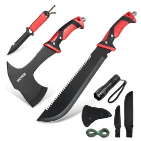 Camping Hatchet Machete Knife Set Sheath Hunting Knife Flashlight Paracord